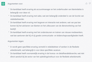 Argumentne CHatGPT matchen kandidaat