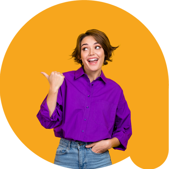 a woman pointing to the side